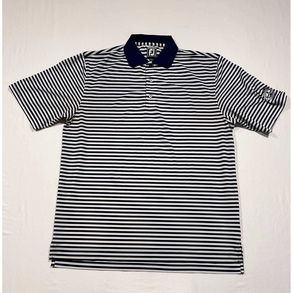 FootJoy Mens‎ Athletic Fit Golf Polo Navy White Striped South Shore Harbour XL